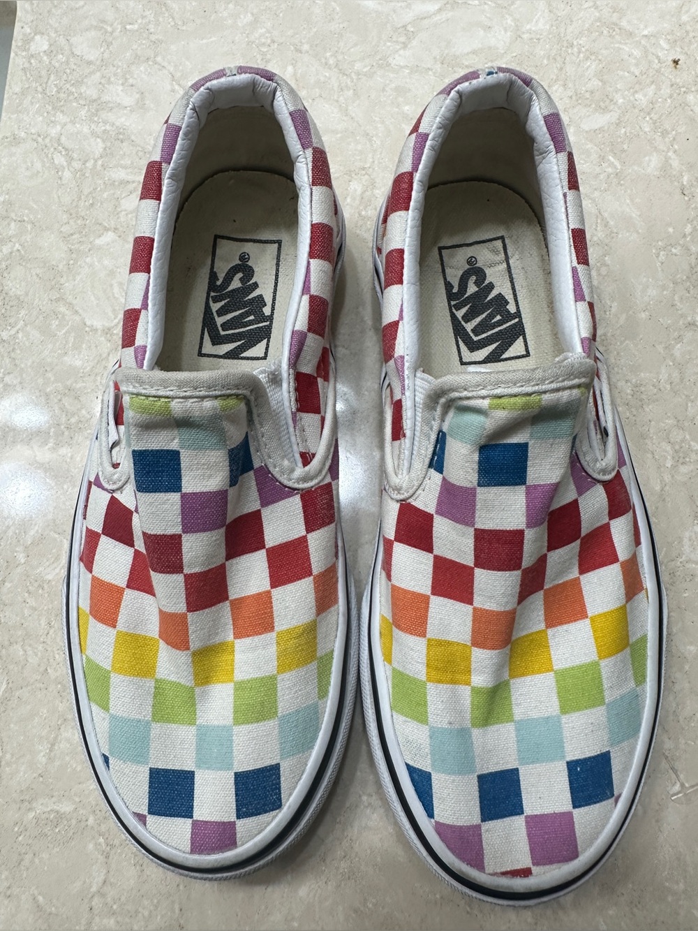 Vans Sneaker Shoes Classic Slip On Rainbow Checkerboard Rubber Soles Size 5
